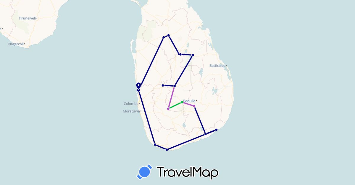 TravelMap itinerary: driving, bus, train in Sri Lanka (Asia)